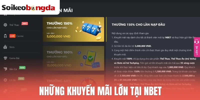 Nbet - Sân Chơi Cá Cược Bóng Đá Uy Tín, Kèo Ngon Thưởng Lớn 2 Những khuyến mãi lớn tại Nbet