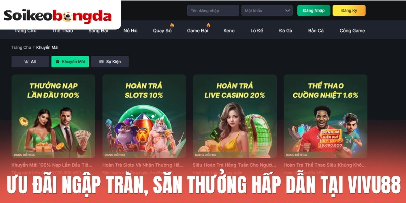 Vivu88 - Địa Chỉ Cá Cược Uy Tín Với Tỷ Lệ Kèo Cực Hấp Dẫn 2 Ưu đãi ngập tràn, săn thưởng hấp dẫn tại Vivu88