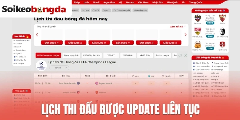 Lịch thi đấu bóng đá hôm nay 23 Lịch thi đấu được update liên tục
