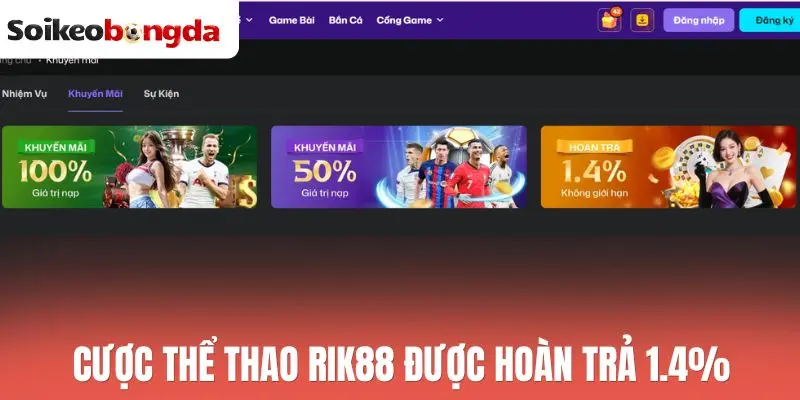 Rik88 - Sân Chơi Thể Thao Xanh Chín, Đa Dạng Kèo Ngon 2 Cược thể thao Rik88 được hoàn trả 1.4%